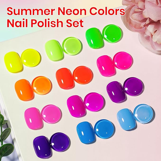 Bright Neon Nail Polish Set, Summer Rainbow Quick Dry Regular Bulk Nail polish Non Gel, Air Fast Drying Fingernail Lacquer for Women Girls Manicure Salon DIY Home