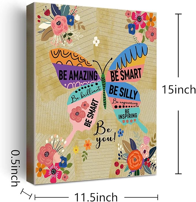 Colorful Butterfly Inspirational Quotes Motto Framed Canvas Wall Art Gifts for Women Girls Friends Sister,Motivational Canvas Prints Framed Wall Art for Home bedroom Living Room Wall Decor