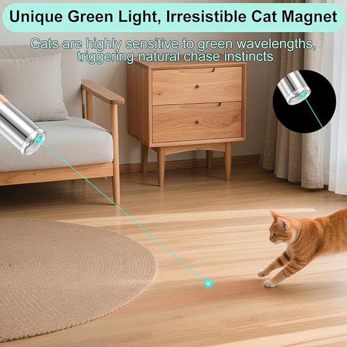 TBTeek Cat Toy, Green Light, with Metal Case,7 Patterns, 2 Pieces | Rechargeable, Interactive Cat Toys Dog Chase Light for Fun Playing Exercise