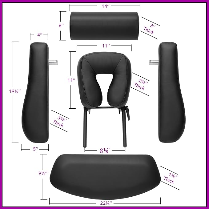 Saloniture Professional 4-Section Electric Lift Massage Table - Includes Armrest, Headrest, Face Cradle and Bolster - Black