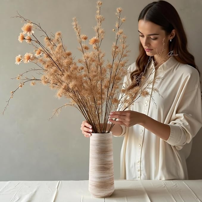 ALMA 9" White Flower Vase, Small Table Vase for Pampas Grass | Modern Ceramic Vase with Brushed Finish, Adding Rustic Charm to Living Room, Dining Table, Bedroom, Bookshelf,Home Decor Gift