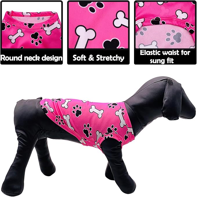 PET SHOW 4 Pack Paw Bone Printed Dog Clothes Shirts Soft Dog Vest Lightweight Sleeveless Cats Doggies T-Shirts Puppies Tank Top Tee Cat Clothes for Small Medium Dogs White Black Pink Blue L