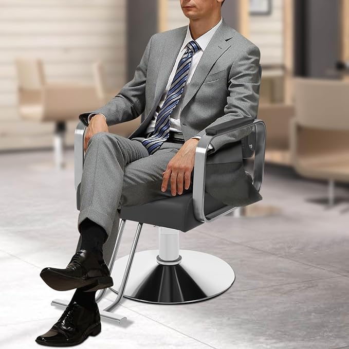 Salon Chair for Hair Stylist, Hydraulic Barber Chair with 360° Swivel, Height Adjustable Styling Chair for Barbershop, Beauty Salon, Tattoo & Spa Equipment, Black and Silver