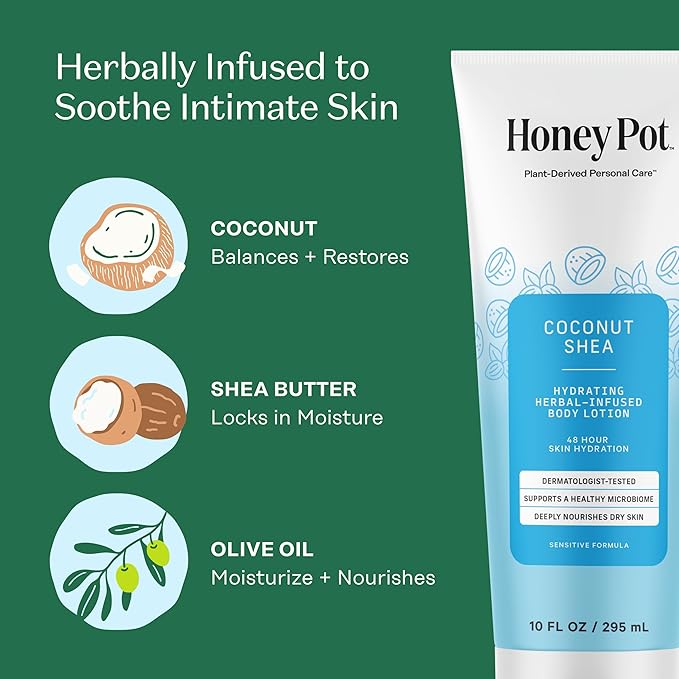 Honey Pot - Hydrating Coconut Body Lotion for Women - Shea Butter and Olive Oil - 48-Hour Moisture Skin Care - No Parabens and Sulfates - 10 Fl Oz