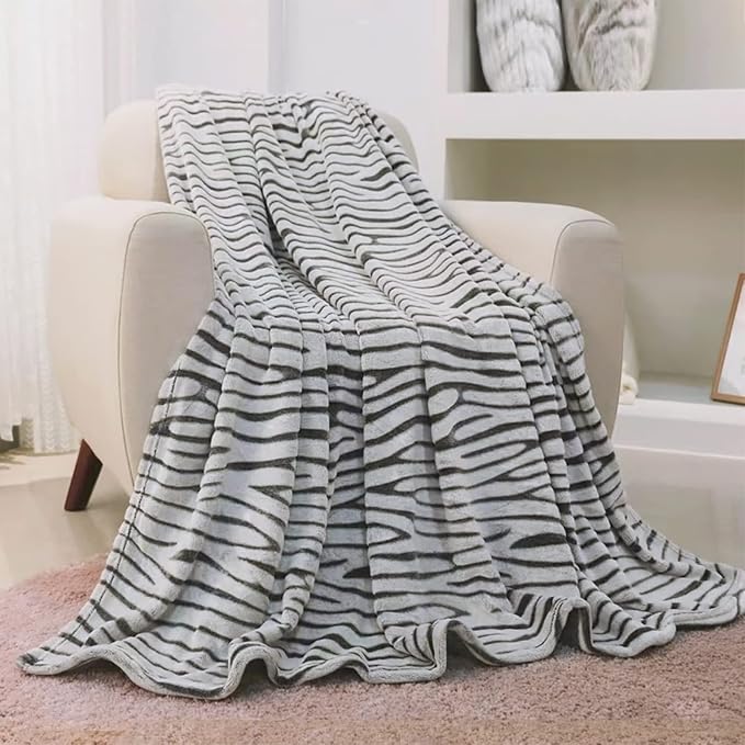 Flannel Fleece Throw Microfiber Blanket with 3D Zebra Print,50 by 60-Inch,Black