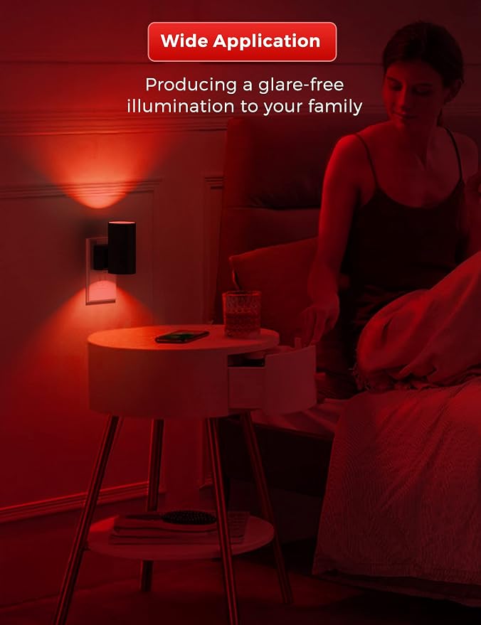 L LOHAS LED Red Night Light, Circadian Night Lights Plug into Wall, 2 Pack | LED Nightlights with Light Sensor, Sleep Aid Red, Dimmable Night Light for Nursery Kids Adults, Home Decor, Hallway, Bedroom