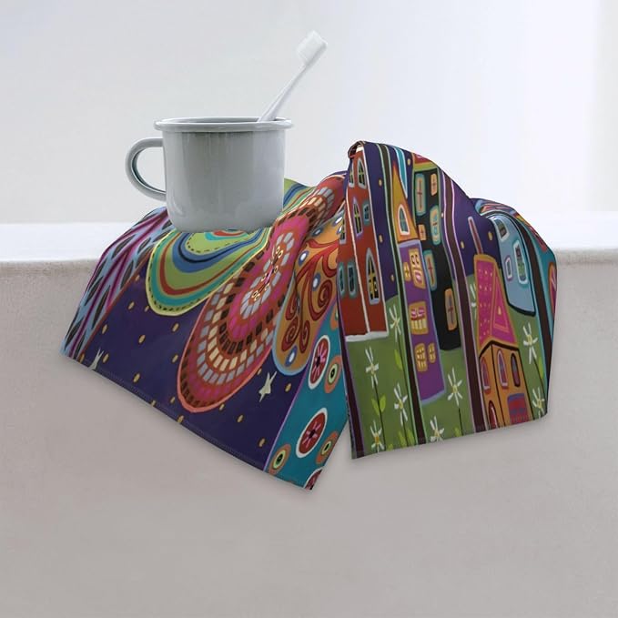 Game Room Colorful Night Landscape Microfiber Towel 12x27.5 Inches, Quick Dry Soft Travel Towel
