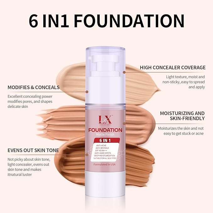 6-in-1 Makeup Infused with 1% Hyaluronic Acid- Matte + Poreless Liquid Foundation For A Glowing & Soft-Focus Look, Suitable for All Skin Types (106 Light, 6-in-1 Makeup Foundation)