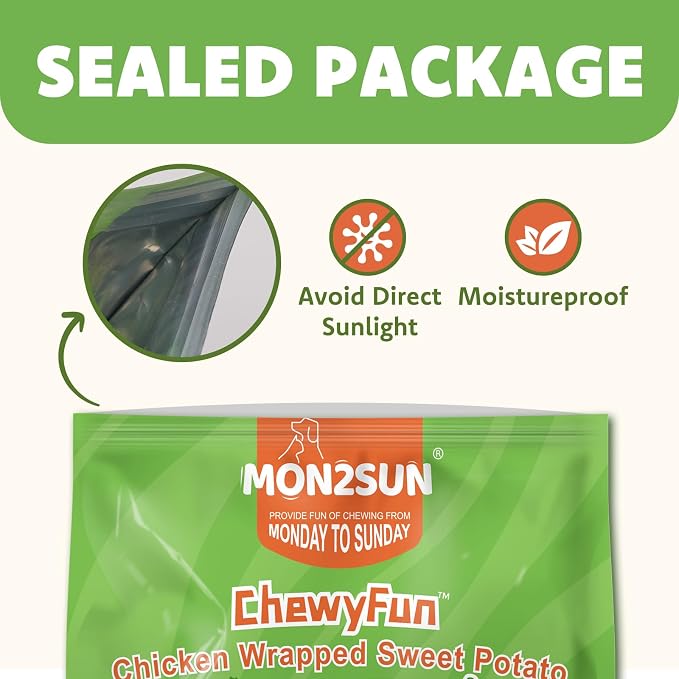 MON2SUN Dog Treats, Rawhide-Free Chicken Wrapped Sweet Potato, 25 oz | Rawhide-Free, Soft & Chewy, Great for Training, No Artificial Colors, for All Breeds