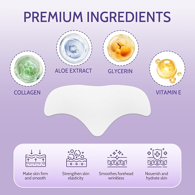 Forehead Wrinkle Patches - 12 Pcs Collagen Anti-Aging Face Patches for Frown Lines Treatment, Overnight Facial Wrinkle Reducer with Hyaluronic Acid & Vitamin E, Smooth Fine Lines & Forehead Wrinkles