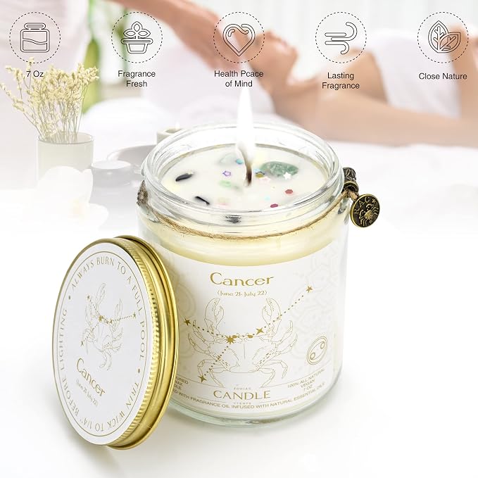Cancer Candles - Zodiac Sign June-July Birthday Gifts - Scented Crystal Candles