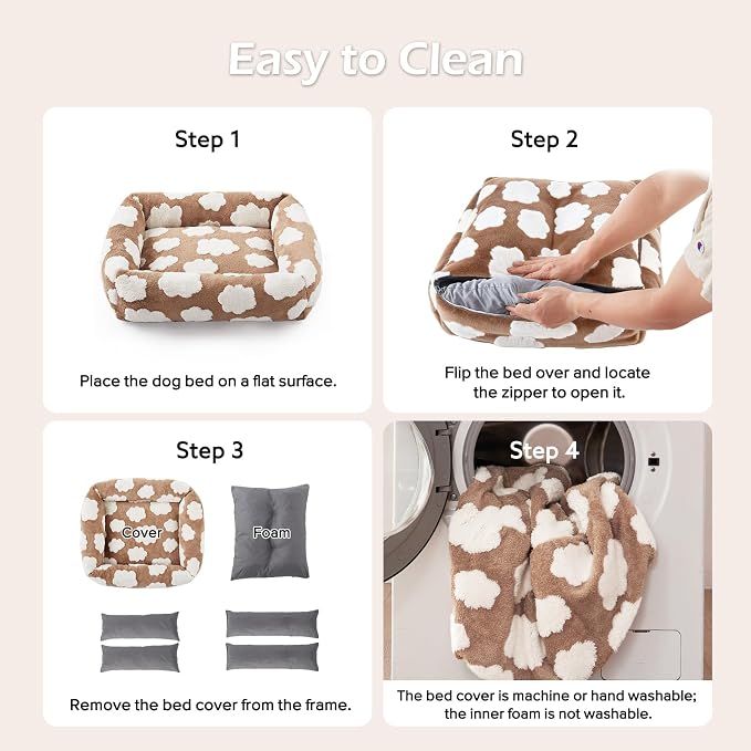JOEJOY Large Dog Beds Large Sized Dog, Rectangle Washable Orthopedic Pet Bed with Removable Zipper Cover, Cute Soft Calming Puppy Pet Bed with Jacquard Shaggy Plush & Non Skid Bottom