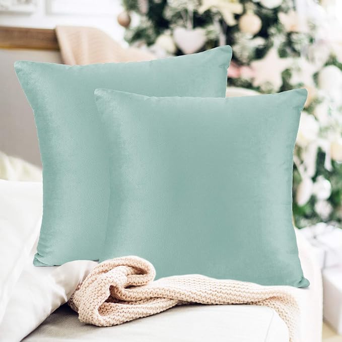Nestl Throw Pillow Inserts Pack of 2 with Velvet Soft Solid Decorative Square Throw Pillow Covers Set for Sofa Couch Car Bedroom, 12X20 Throw Pillows Inserts with 12x18 Washable Cushion Covers, Mint
