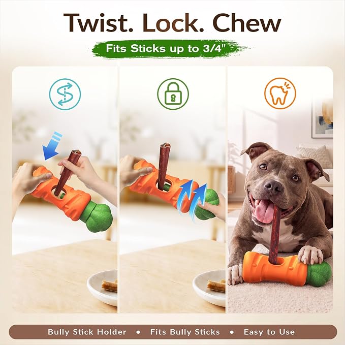 KADTC 2 in 1 Dog Bully Stick Holder, Tough Chew Toy for Aggressive Chewers