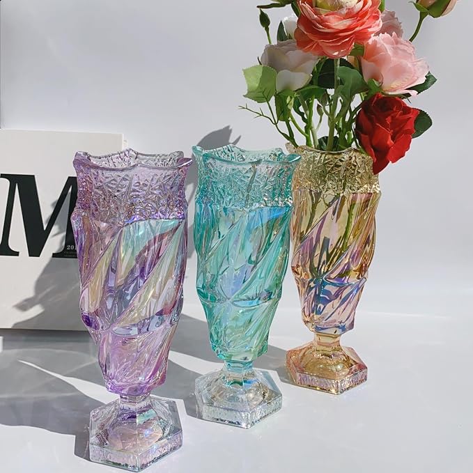 Glass Flower vase 2.4lb 9.5inch,Bohemian Style, for Centerpieces,Wedding,Home Decor Glass Vase (Sparkling Amber)