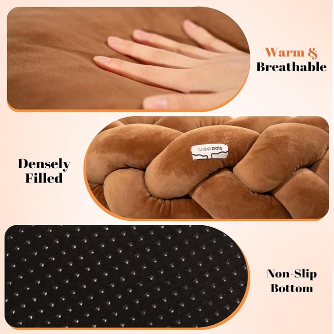 CHEERPALS Weave Cat Bed for Indoor Cats,Cute Pet Bed with Washable Cushion Fluffy Kitty Bed for Small Dog(Caramel)