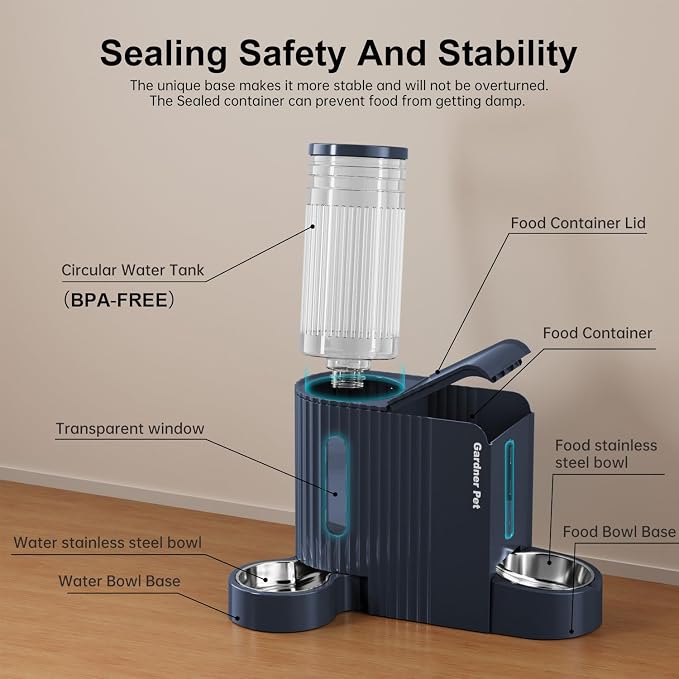 Gardner Pet Gravity Cat Food Feeder and Water Dispenser Stainless Steel Bowls Two-in-One Set Large Capacity Automatic Feeder for Pets Dogs, Puppies, Kittens-(0.8 Gallons x 2)