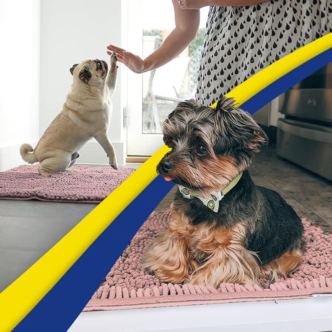 Muddy Mat® | Super Water Absorbent Door Mat Indoor, Microfiber Quick Dry Chenille Entryway Rug, Slip Resistant Front Door Mat, Indoor Mats for Entryway, Machine Washable Pet Rug, Blush Pink 32" x 70"