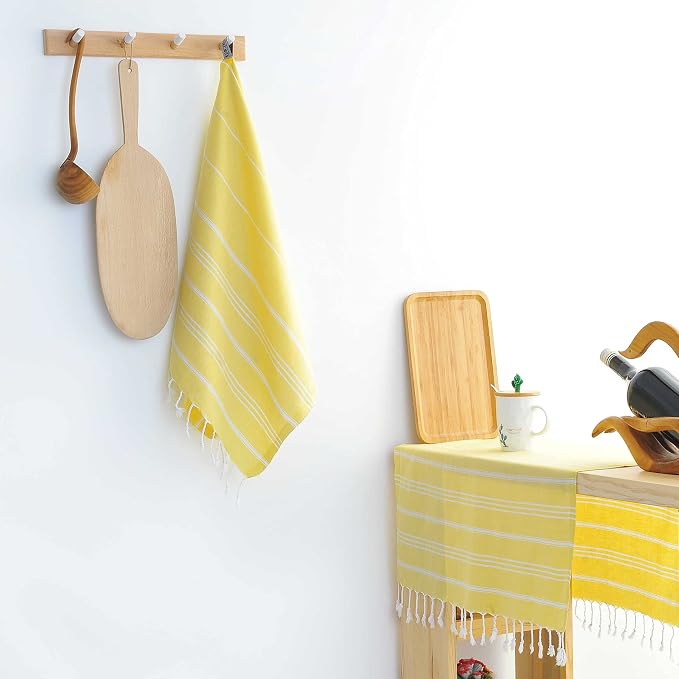 Cacala 100% Turkish Cotton Kitchen Tea Towels, Highly Absorbent Luxury Soft Quick Drying Dish Towel with Hanging Loop for Gym, Yoga, Bath, Sports, Cleaning and Kitchen (23 x 36), Light Yellow