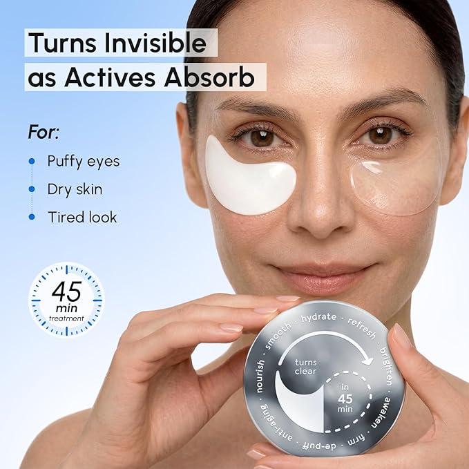 MAREE Invisible Under Eye Patches for Puffy Eyes and Dark Circles with Peptide Collagen, Caffeine & Retinol - Eye Masks for Women & Men for Undereye Bags & Puffiness Reducing - Parches para Ojeras