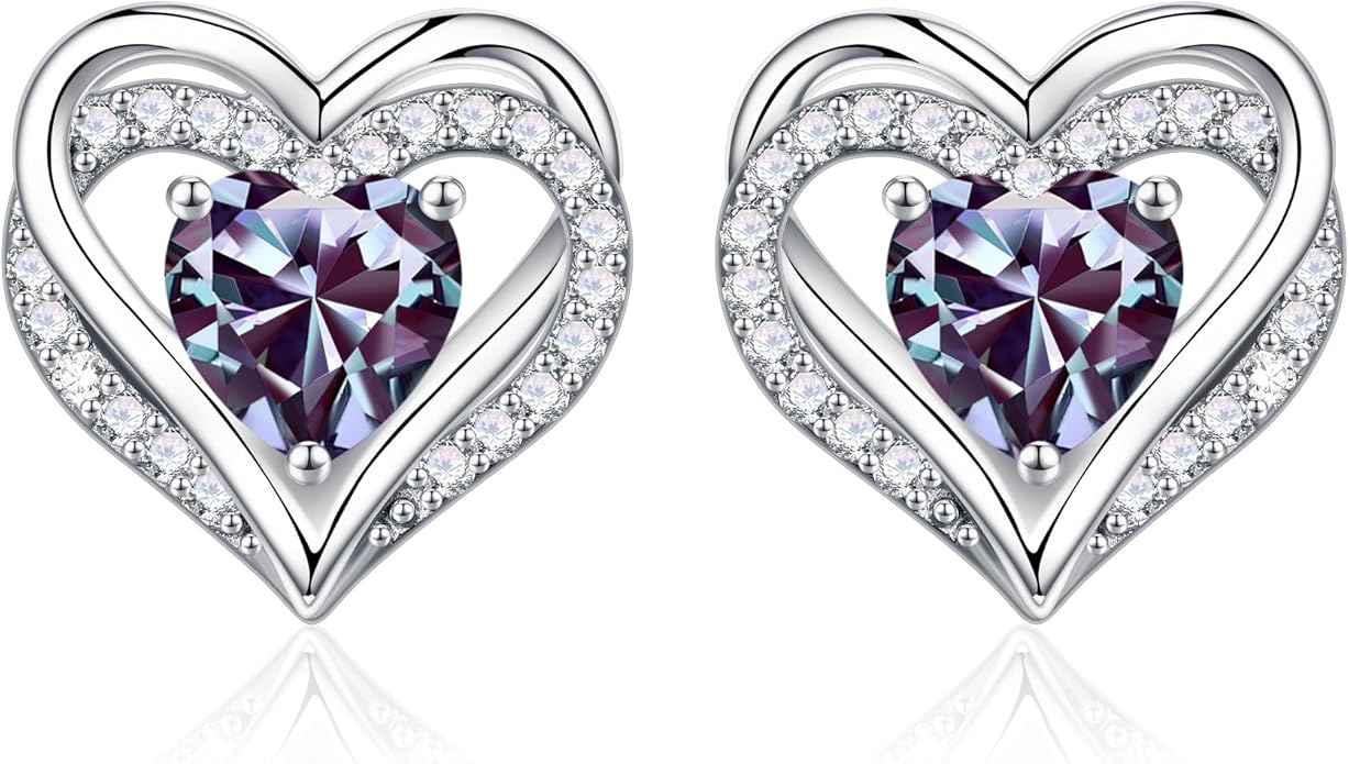 Iefil Christmas Earrings for Women, 925 Sterling Silver Birthstone Stud Earrings Birthday Gifts for Women