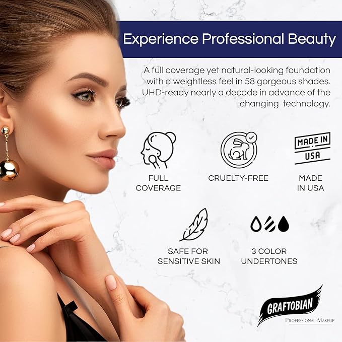Graftobian HD Glamour Crème Foundation 1/2oz, Weightless Full Coverage Makeup, 65 Inclusive Shades, For All Skin Types, Natural or Full-Glam Looks, For Professionals and Beginners (Golden Honey)