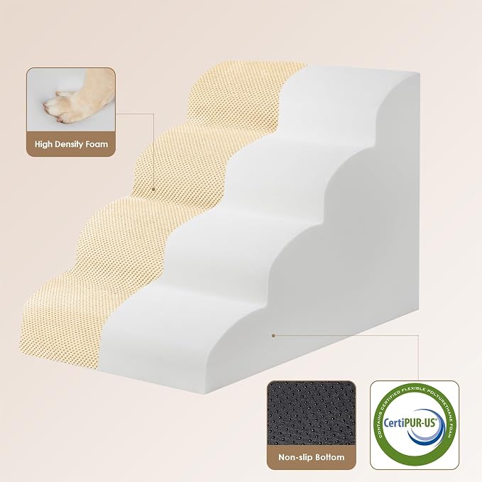 EHEYCIGA Curved Dog Stairs Ramp, 4-Step High Beds, 19.7" H Pet Step | 33D density of pure foam, for Small Dogs and Cats, Pet Stairs for High Bed Climbing, Non-Slip Balanced Indoor, Graige