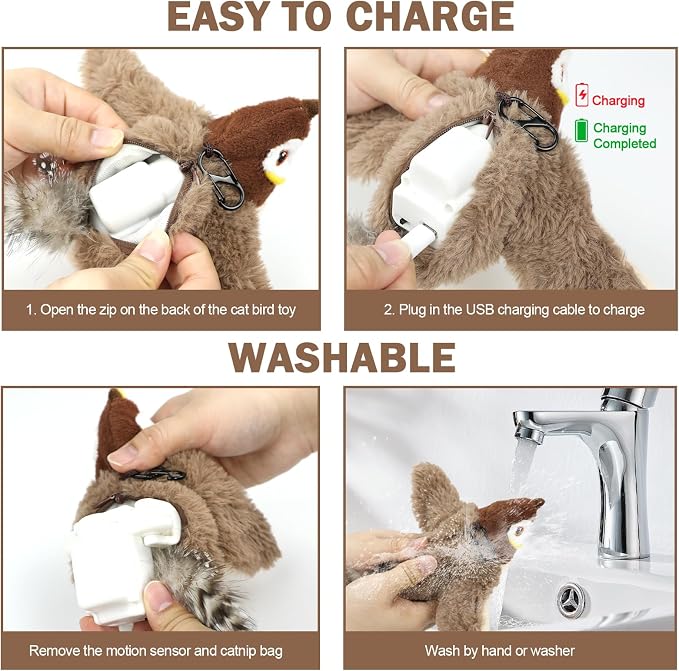 Tocirelo Cat Toy Flapping Bird (No Flying), Simulate Chirping Flappy Bird