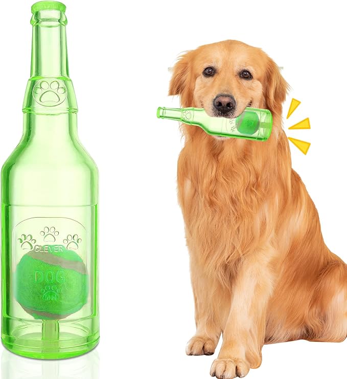 Water Bottle Dog Toy for Aggressive Chewers, Cute Squeaky Indestructible Water Bottle Dogs Chew Toys for Medium/Small Dogs Interactive Dog Toys to Exercise and Accompany (Green)