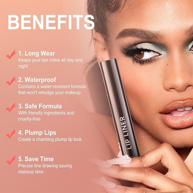 OETUIOW Lip Stain Peel Off, Lip Liner Moisturizing Long-Lasting & Waterproof, Transfer Proof & Plumping, Non-Stick Cup, Coral Color