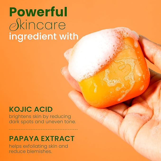 Koji White Kojic Acid & Papaya Skin Brightening Soap, Exfoliating Facial Bar, Radiant Skin, Rejuvenates, Moisturizer, Even Tone Cleansing Bar with Hyaluronic Acid, Vegan Soap, 2.82 oz (2 Bars)