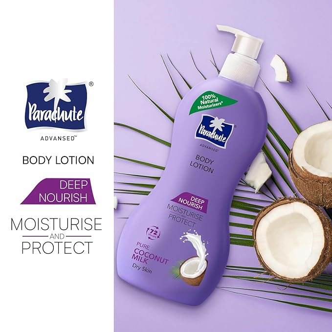 Parachute Advansed Deep Nourish Body Lotion with Pure Coconut Milk for Women & Men, Restore Dry Skin, 100% Natural, 72h Moisturization, 13.5 Fl.oz. (Pack of 2)