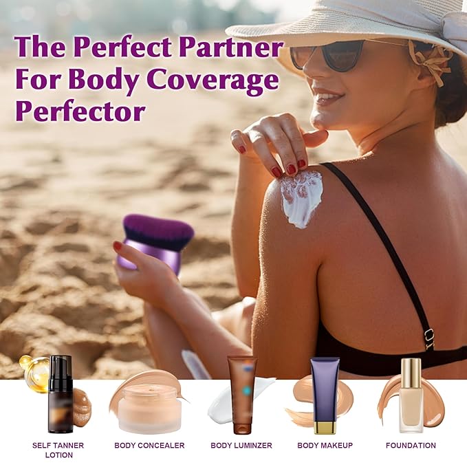 Extra Large Body Makeup Brush,75mm Wide-headed Body Coverage Applicator For Self Tanner, Leg Makeup &Body Blend for Tattoo Cover up Makeup, Oval Face&Back body makeup Brush Wet&Dry Use（Purple)