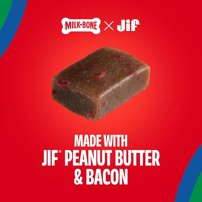 Milk-Bone Peanut Buttery Bites, Soft Dog Treats with Jif Peanut Butter & Real Bacon, 11.8 Oz. Bags (Pack of 5)
