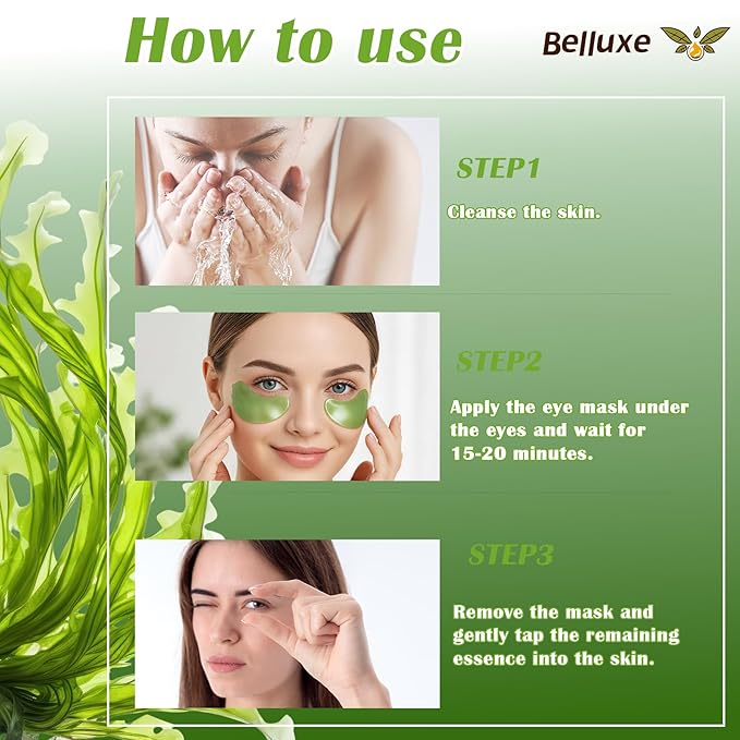 Under Eye Patches - Hydrogel Eye Mask for Dark Circles & Puffy Eyes, Korean Collagen Eye Gel Patches with Seaweed, Intense Hydrating Care