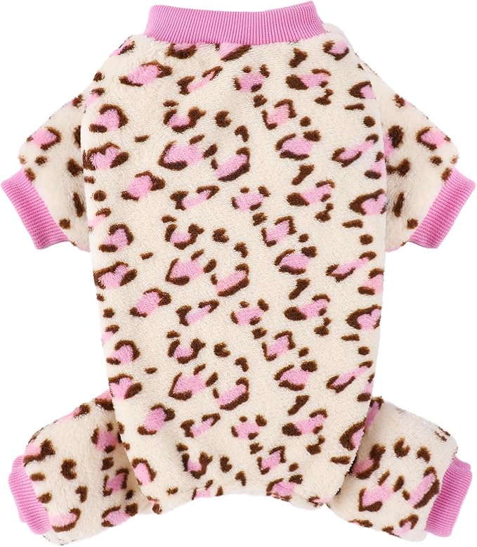 Yikeyo Dog Sweater, Dog Sweaters Pajamas for Small Dogs, Winter Pet Onesies Pjs,Puppy 4 Legged Sweater Clothes for Chihuahua Yorkie Teacup Jumpsuit,Cute Pet Outfits,Pink Leopard,S,Chest 16.9 in