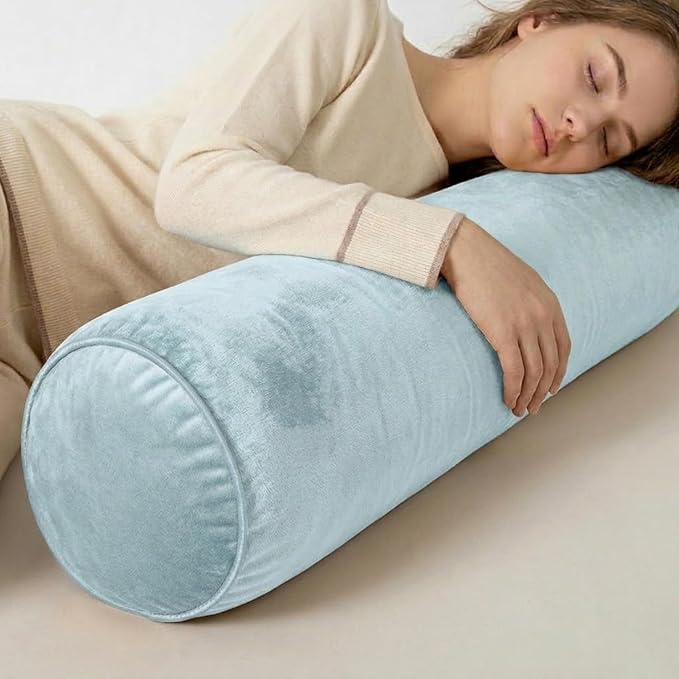 Body Pillow Yoga Bolster Round Cylindrical Pillow Long Dutch Velvet Cushion with Removable Washable Cover for Side Sleepers Meditation and Bedroom Decor(Aqua,150cm/59in)
