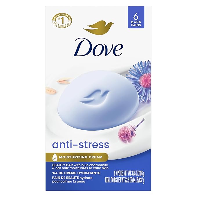 "Dove Anti-Stress Blue Chamomile And Oat Milk Moisturizes to Calm Skin Soap 106g Pack Of 6