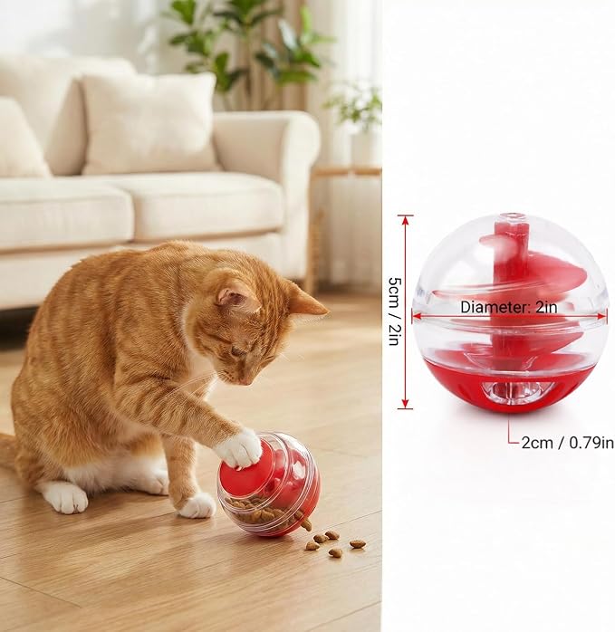 2Pcs Cat Treat Dispenser Toy, Interactive Cat Treat Ball for Cats, Plastic Pet Food Ball for Cats Kitten Training, Adjustable Leakage Mouth, Small 2 x 2in