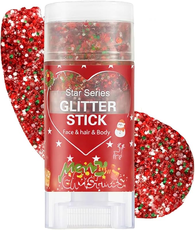 Christmas Body Glitter Stick,Face Hair Glitter for Kids Women Makeup,Waterproof Hair Glitter,Singer Concert Festival Rave Halloween Accessories,Mermaid Sequins Face Paint Gel Kit (Red)
