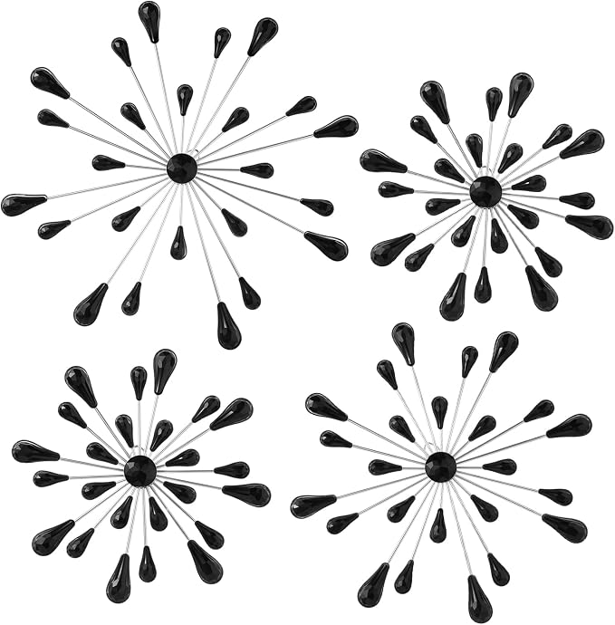 Hicarer 4 Pcs Starburst Wall Decor Bling Wall Art Crystal Teardrop 3D Hanging Rhinestone Radial Metal Artwork Modern Accent Sculptures Decorations for Living Room Home Office Bedroom(Black Diamond)