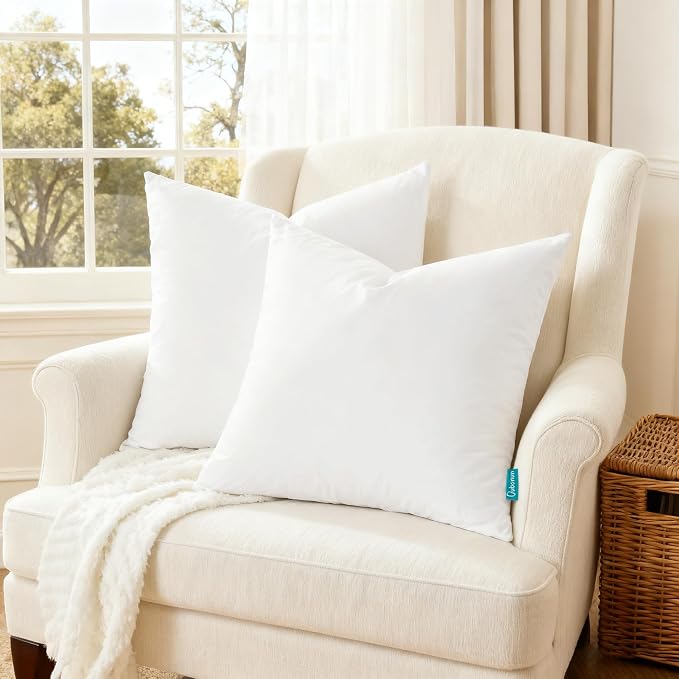 Oubonun Throw Pillow Inserts, 22x22, Set of 2 | Feather Down 100% Cotton Cover, Medium Firm Decorative ，for Couch, Sofa, Bed, Chair