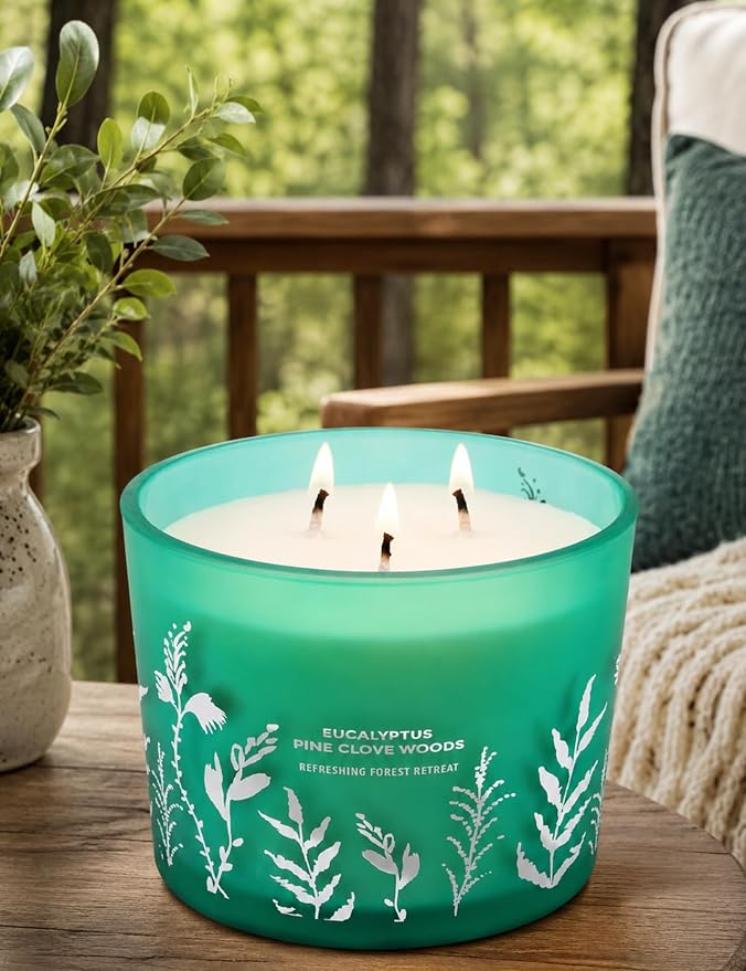 Eucalyptus Pine Clove Woods Scented Candle - Large 3-Wick Aromatherapy Soy Candle for Home, 14.5oz - Pine Balsam Forest Stress Relief Candle - Birthday Gift for Women & Men