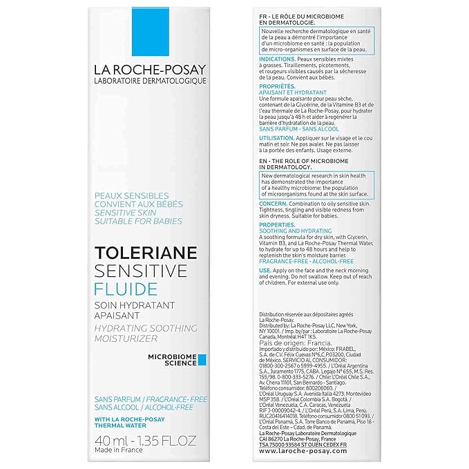 La Roche-Posay Toleriane Sensitive Fluide Protective Moisturizer, Lightweight Oil-Free Face Moisturizer, For Sensitive Skin