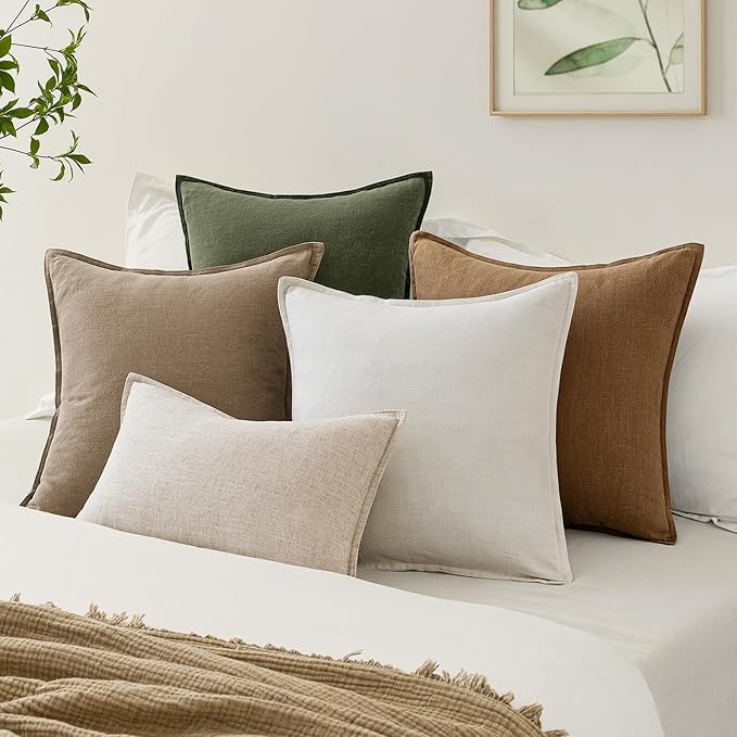 EMEMA Euro Sham Decorative Linen Throw Pillow Covers 26x26 Inch Curry | Boho Farmhouse Neutral Couch Throw Pillows for Bed Pack of 2 Accent Pillowcase Modern Sofa Cushion Livingroom Home Decor