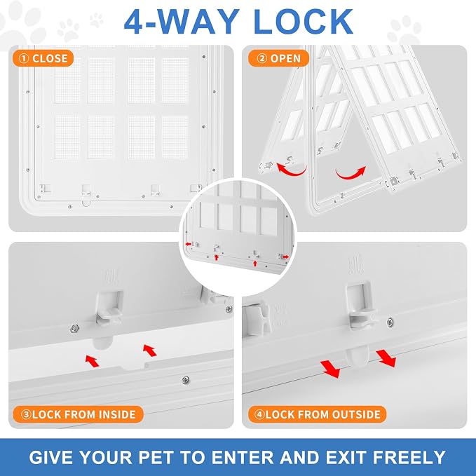 Large Dog Screen Door, 13 x 17 inches Flap Opening Dog Door for Screen Door with 4 Entry Ways, Magnetic Self-Closing Pet Screen Door for Dogs Cats, White