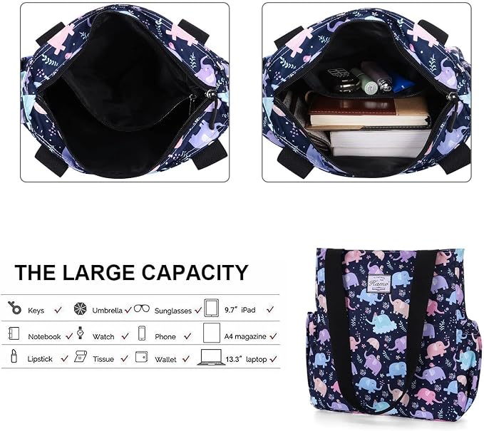 KAMO Floral Tote Bag - Waterproof Lightweight Handbags Travel Shoulder Bag for Hiking Yoga Gym Swimming Travel Beach