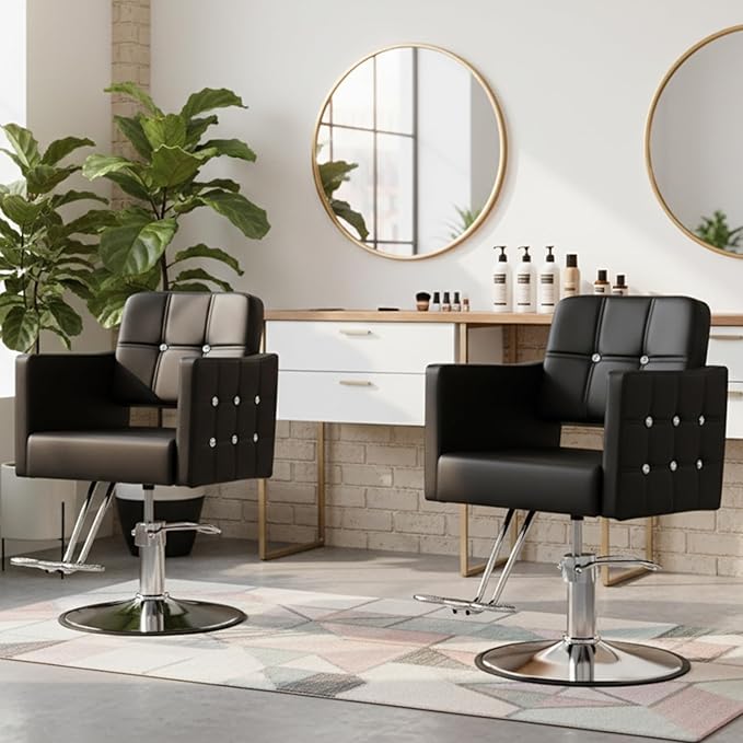 Salon Chair for Hair Stylist, Barber Hair Salon Styling Chair, Stylist Chairs with Hydraulic Pump, 360 Degrees Swivel, High-Density Foam & PU Leather for Beauty Braiding Chairs, Black