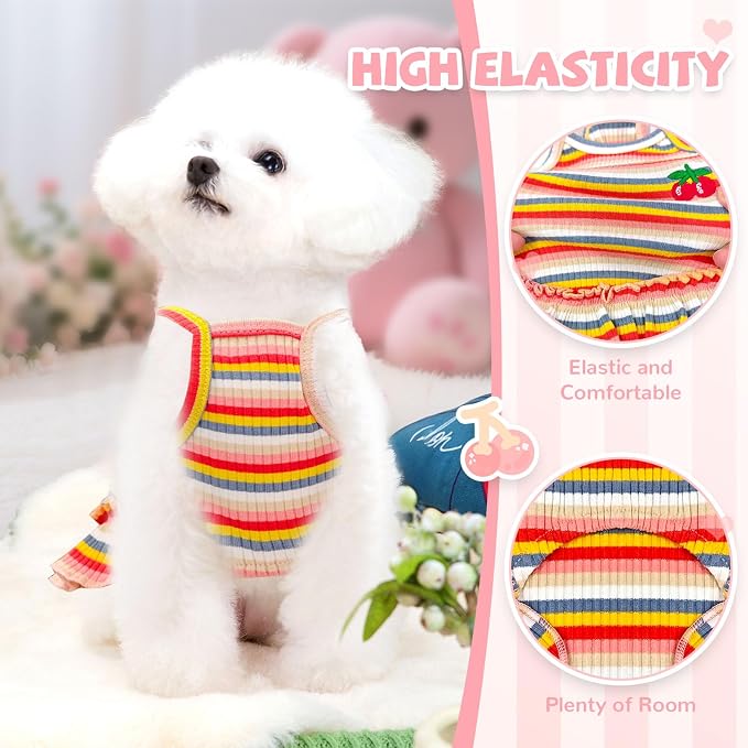 Cute Small Dog Dress Girl Female Dog Clothes Spring Summer Pet Puppy Cats Striped Dress Outfits for Shih Tzu Yorkies Chihuahua Maltese(Cherry Orange,XX-Large)