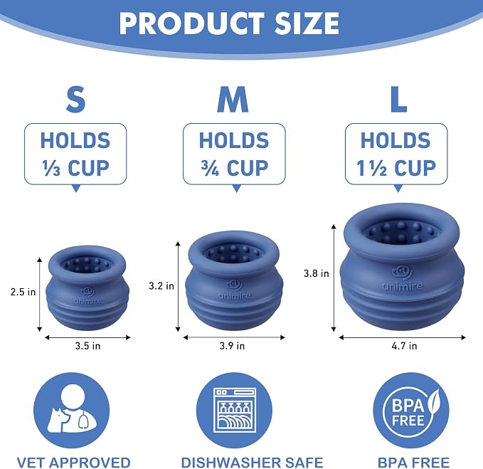 Treat Dispensing Dog Toy, Long-Lasting Interactive Puzzle Toys for Dogs, Stuffable Dog Enrichment Frozen Lick Treat Toy for Boredom, BPA Free Silicone Fetch Catch Chew Toy (Dark Blue,L)